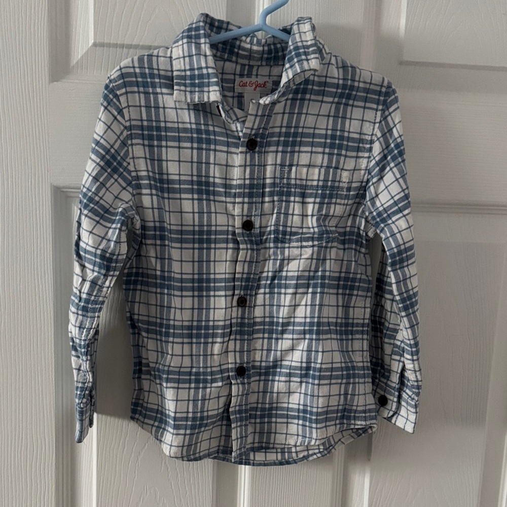 Cat & Jack Navy and White Plaid Button Down Shirt